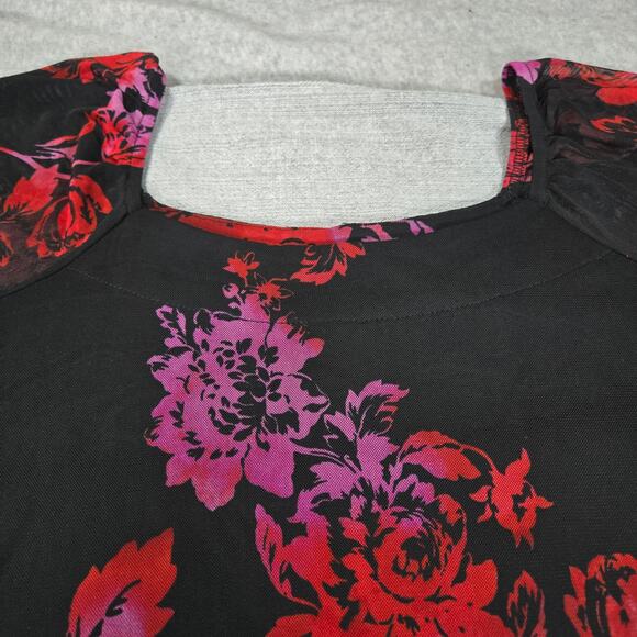 Harper 241 Wom Sz 6 Black Dark Floral Sheer Long Sleeve Dress Whimsigoth Witchy - Picture 8 of 12